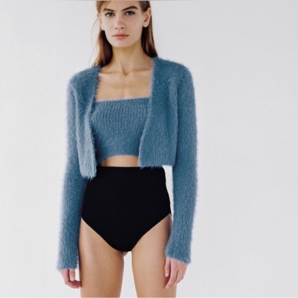 Zara Blue Fuzzy Cardigan